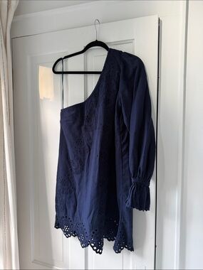 Hill House One-Shoulder Navy Eyelet Dress